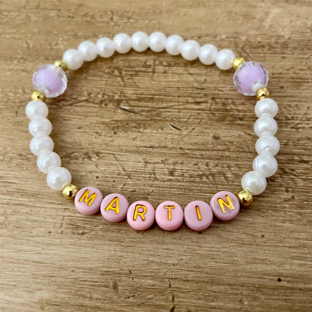 WNBA Kate Martin Valkyries Pink and White Beaded Bracelet